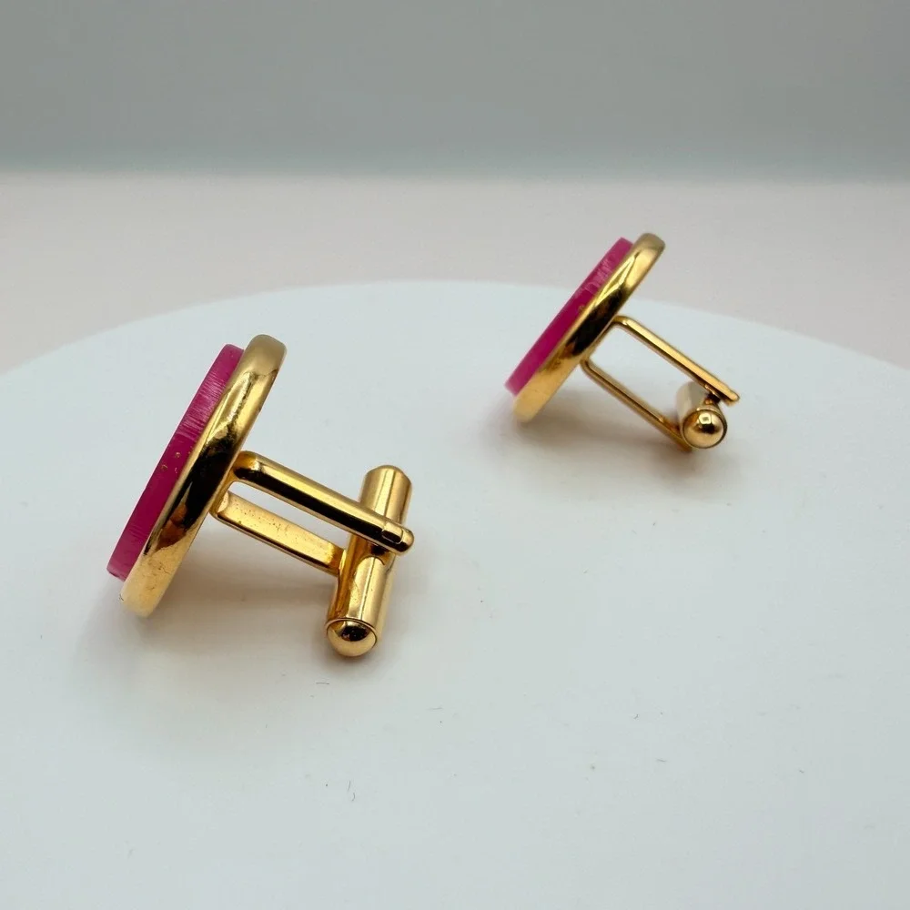 Vintage Y2K Gold Tone Pink Enamel Monogram Cufflinks LMP Initial Men's Jewelry